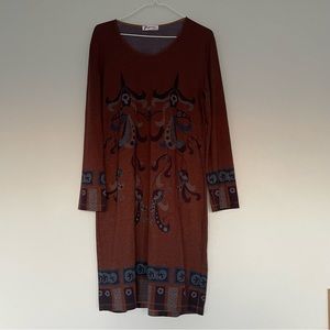 Paganne reborn in la dress brown print soft long sleeve midi Large